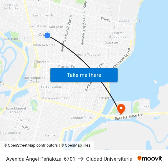 Avenida Ángel Peñaloza, 6701 to Ciudad Universitaria map