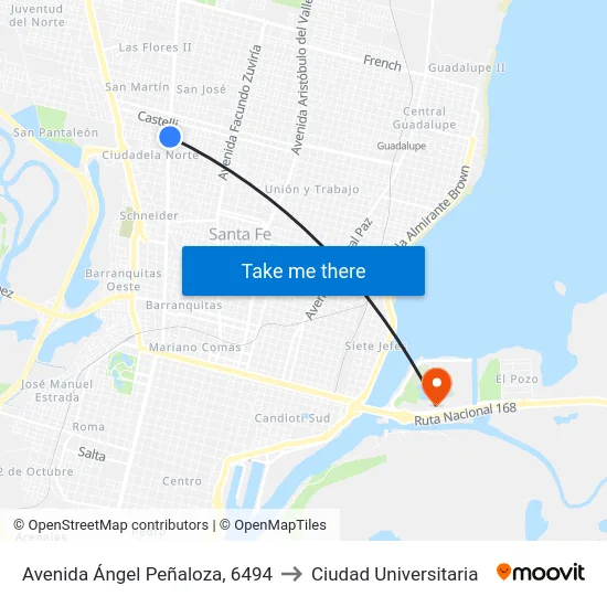 Avenida Ángel Peñaloza, 6494 to Ciudad Universitaria map