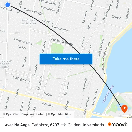 Avenida Ángel Peñaloza, 6207 to Ciudad Universitaria map