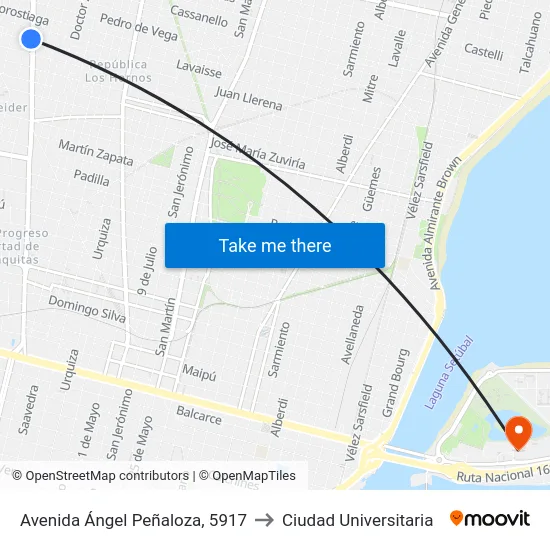 Avenida Ángel Peñaloza, 5917 to Ciudad Universitaria map