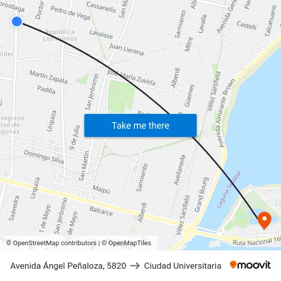 Avenida Ángel Peñaloza, 5820 to Ciudad Universitaria map