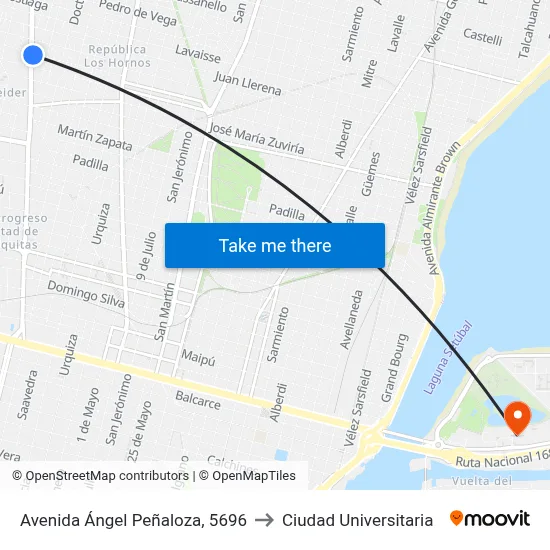 Avenida Ángel Peñaloza, 5696 to Ciudad Universitaria map