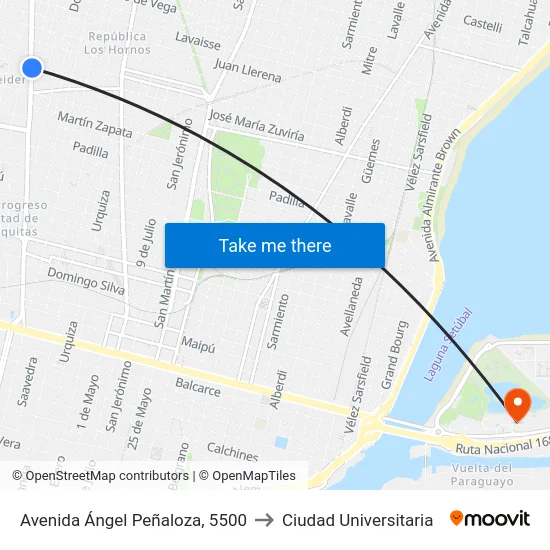 Avenida Ángel Peñaloza, 5500 to Ciudad Universitaria map