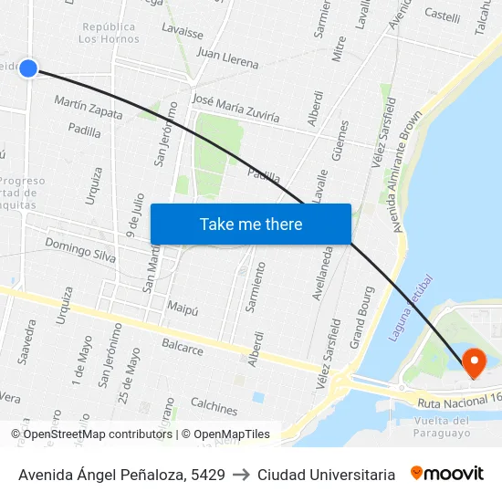 Avenida Ángel Peñaloza, 5429 to Ciudad Universitaria map