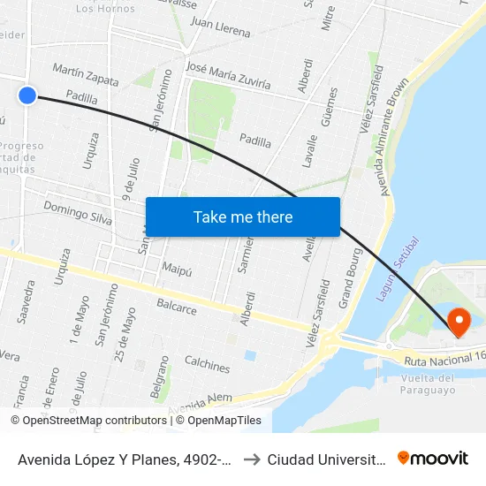 Avenida López Y Planes, 4902-4926 to Ciudad Universitaria map