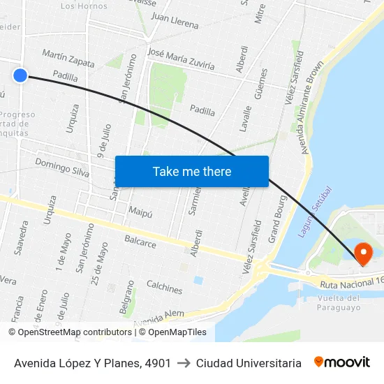 Avenida López Y Planes, 4901 to Ciudad Universitaria map