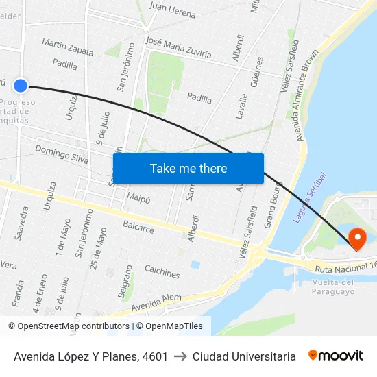 Avenida López Y Planes, 4601 to Ciudad Universitaria map