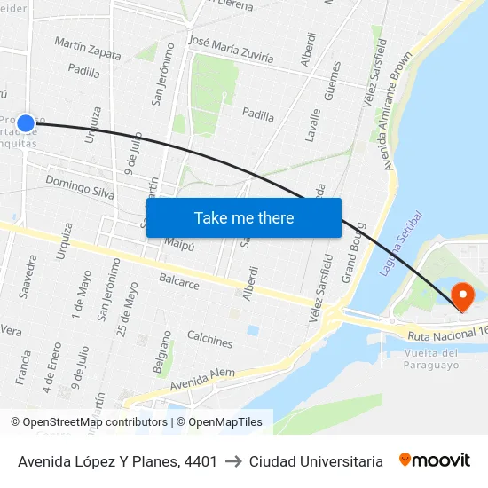 Avenida López Y Planes, 4401 to Ciudad Universitaria map