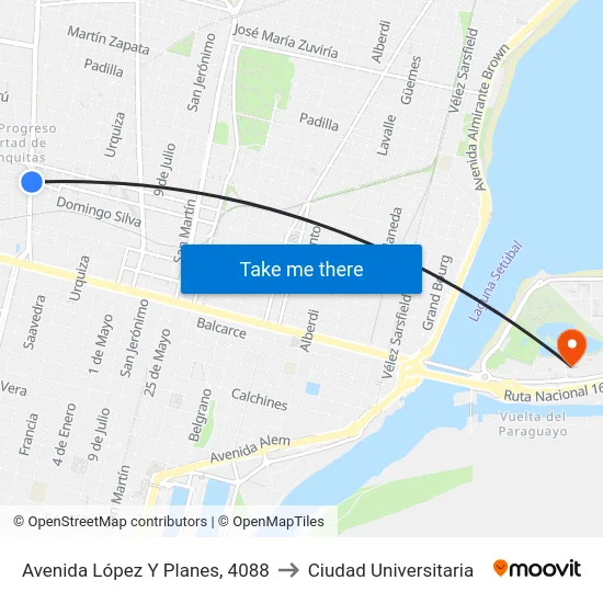 Avenida López Y Planes, 4088 to Ciudad Universitaria map