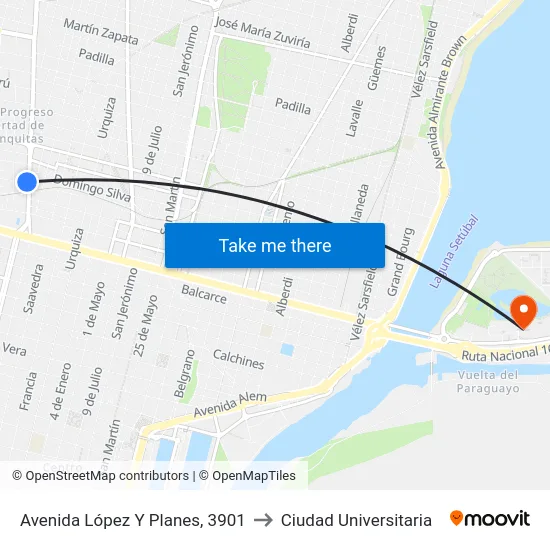 Avenida López Y Planes, 3901 to Ciudad Universitaria map
