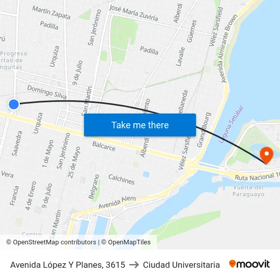 Avenida López Y Planes, 3615 to Ciudad Universitaria map