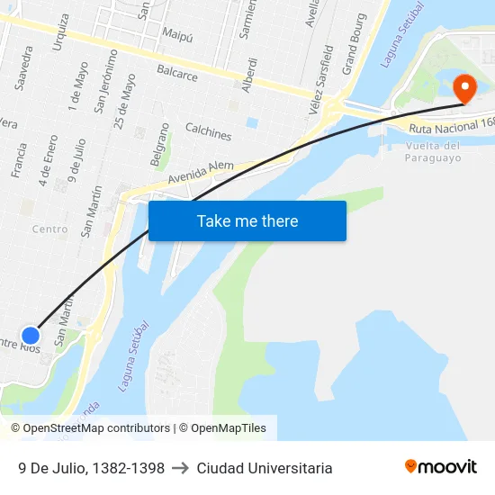 9 De Julio, 1382-1398 to Ciudad Universitaria map