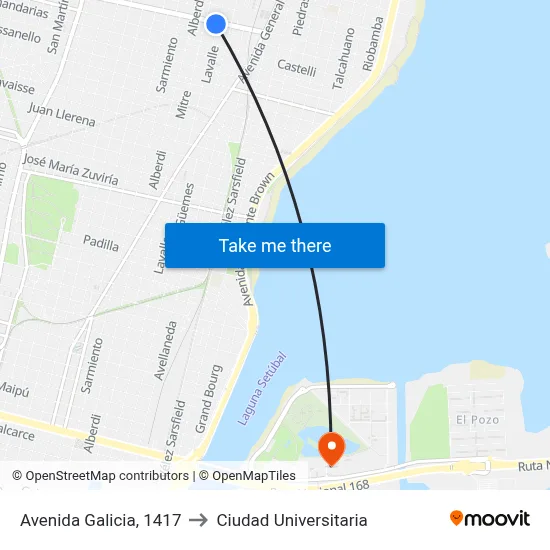 Avenida Galicia, 1417 to Ciudad Universitaria map