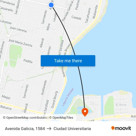 Avenida Galicia, 1584 to Ciudad Universitaria map