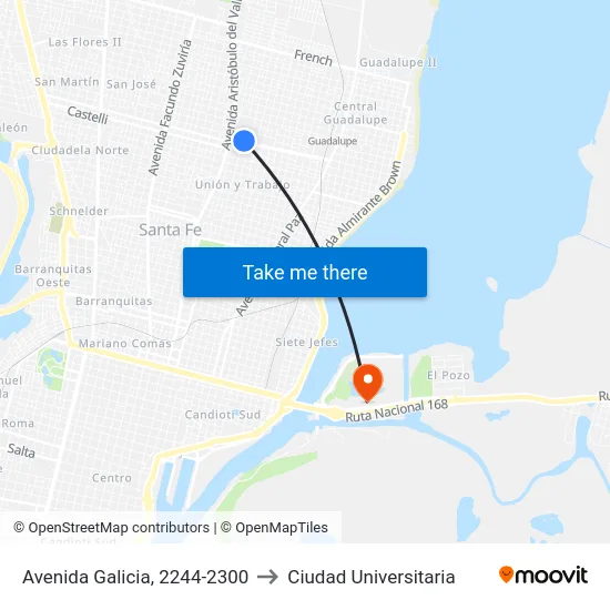 Avenida Galicia, 2244-2300 to Ciudad Universitaria map