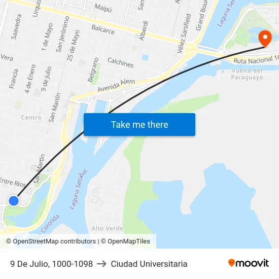 9 De Julio, 1000-1098 to Ciudad Universitaria map