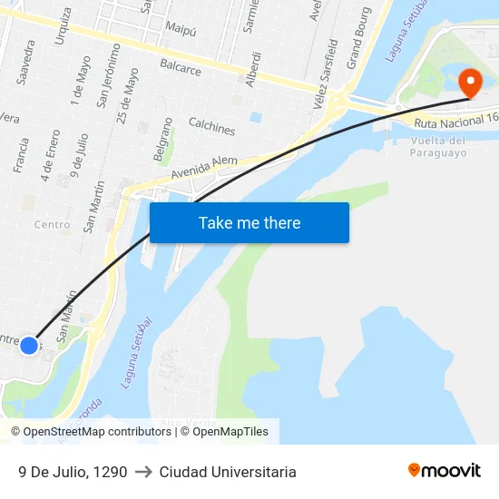 9 De Julio, 1290 to Ciudad Universitaria map