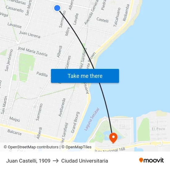 Juan Castelli, 1909 to Ciudad Universitaria map