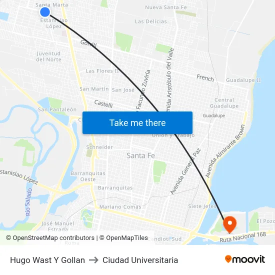Hugo Wast Y Gollan to Ciudad Universitaria map