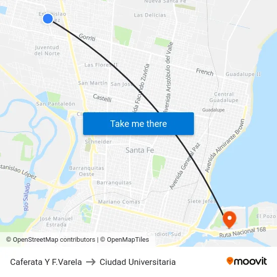 Caferata Y F.Varela to Ciudad Universitaria map