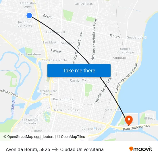 Avenida Beruti, 5825 to Ciudad Universitaria map