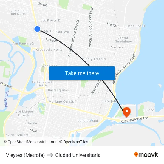 Vieytes (Metrofe) to Ciudad Universitaria map