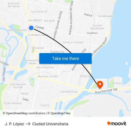 J. P. López to Ciudad Universitaria map