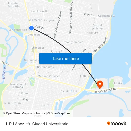 J. P. López to Ciudad Universitaria map