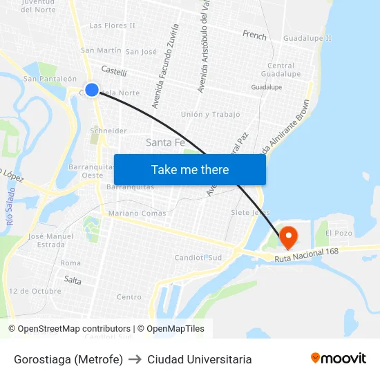 Gorostiaga (Metrofe) to Ciudad Universitaria map