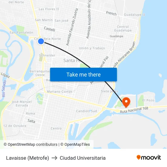 Lavaisse (Metrofe) to Ciudad Universitaria map