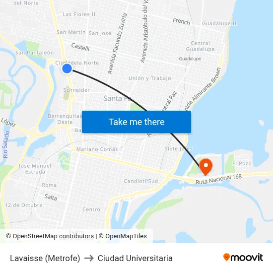 Lavaisse (Metrofe) to Ciudad Universitaria map