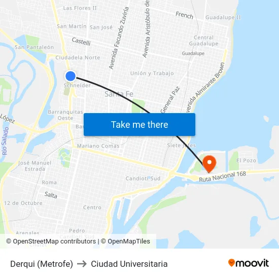 Derqui (Metrofe) to Ciudad Universitaria map