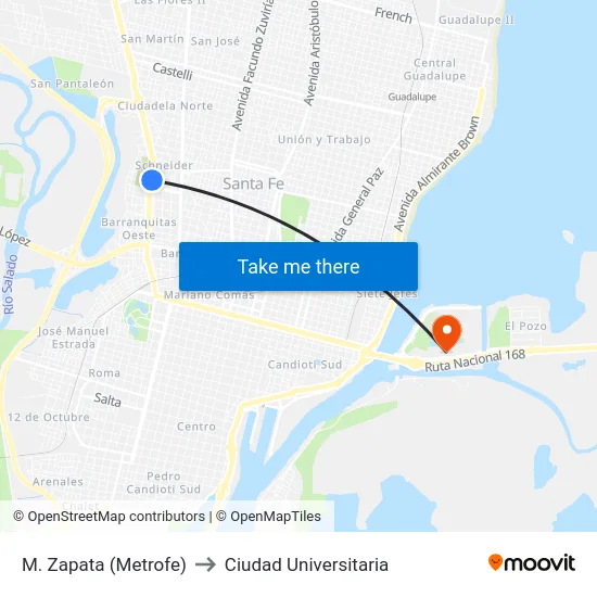 M. Zapata (Metrofe) to Ciudad Universitaria map