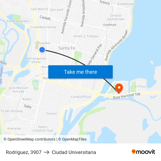 Rodríguez, 3907 to Ciudad Universitaria map