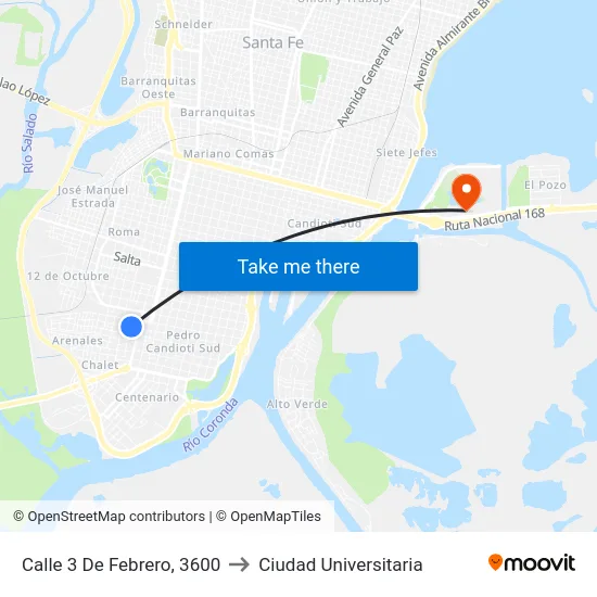 Calle 3 De Febrero, 3600 to Ciudad Universitaria map