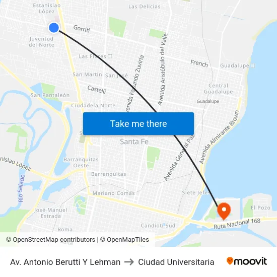 Av. Antonio Berutti Y Lehman to Ciudad Universitaria map