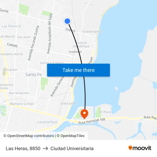 Las Heras, 8850 to Ciudad Universitaria map