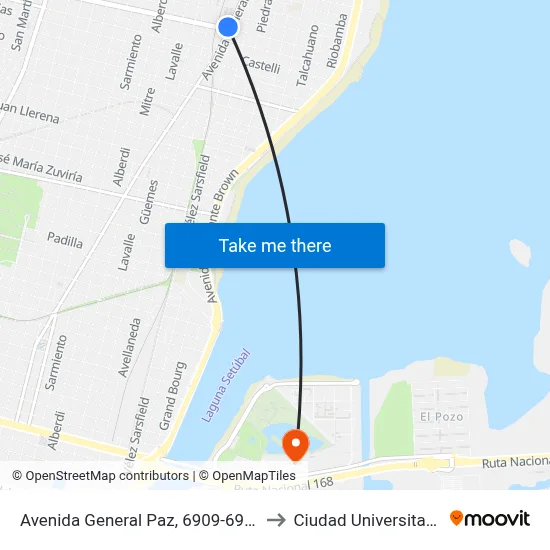 Avenida General Paz, 6909-6999 to Ciudad Universitaria map
