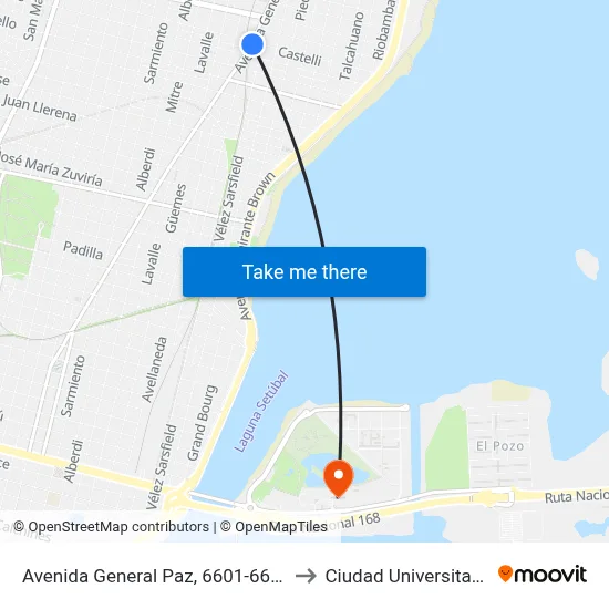 Avenida General Paz, 6601-6699 to Ciudad Universitaria map