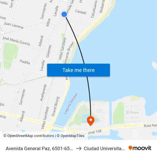 Avenida General Paz, 6501-6541 to Ciudad Universitaria map