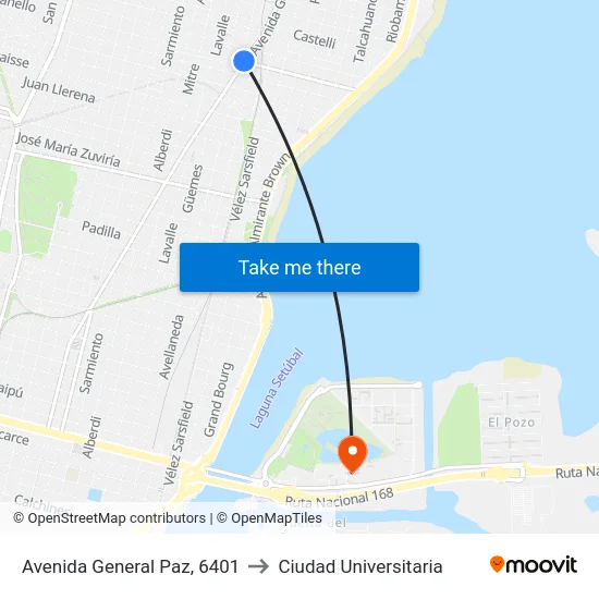 Avenida General Paz, 6401 to Ciudad Universitaria map
