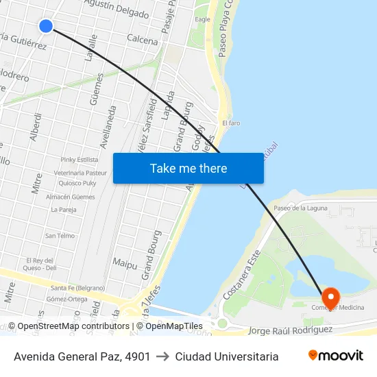 Avenida General Paz, 4901 to Ciudad Universitaria map