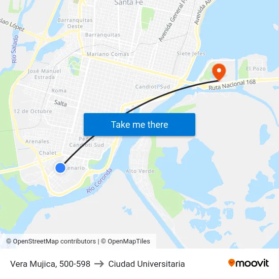 Vera Mujica, 500-598 to Ciudad Universitaria map