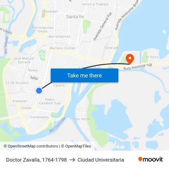 Doctor Zavalla, 1764-1798 to Ciudad Universitaria map