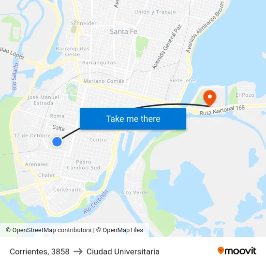 Corrientes, 3858 to Ciudad Universitaria map