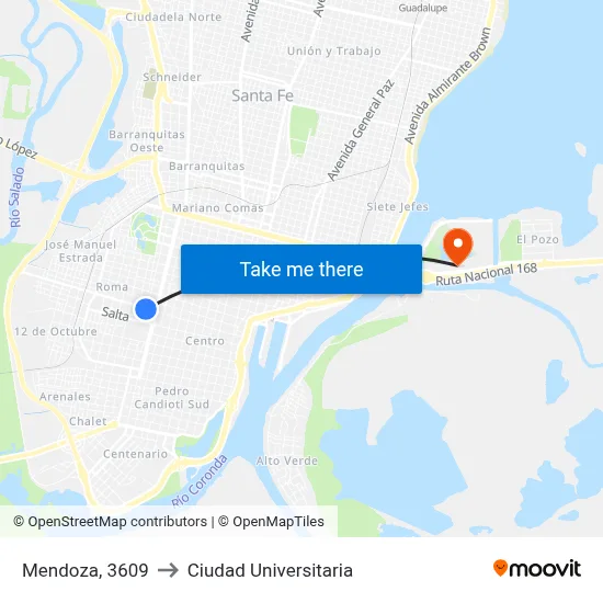 Mendoza, 3609 to Ciudad Universitaria map