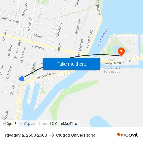Rivadavia, 2508-2600 to Ciudad Universitaria map