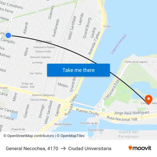 General Necochea, 4170 to Ciudad Universitaria map