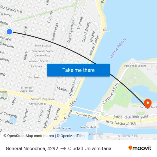 General Necochea, 4292 to Ciudad Universitaria map