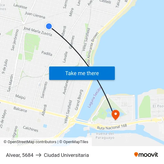 Alvear, 5684 to Ciudad Universitaria map